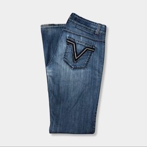 Vigoss Distressed Wash Studded V Pocket Bootcut Boot Cut Fit Denim Jeans 3/4 27